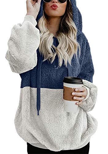 EFOFEI Suéter de felpa de mujer con bolsillos cremallera cuello alto manga larga Top invierno cálido cordero lana abrigo