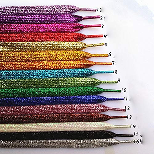 Egurs Cordones Brillantes Planos, 16 Pares 110CM Cordones con Purpurina Premium para Zapatillas de Deporte Zapatos de Lona,16 colores