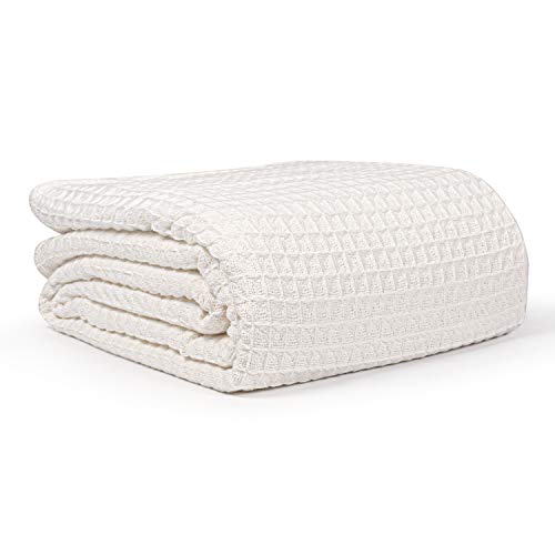 EHC Colcha de manta para sofá cama extragrande de algodón gofrado grueso lujosamente suave, 225 x 250 cm - Marfil