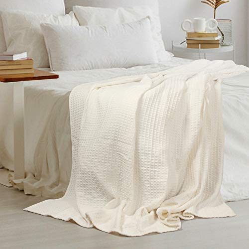 EHC Colcha de manta para sofá cama extragrande de algodón gofrado grueso lujosamente suave, 225 x 250 cm - Marfil