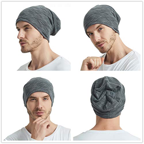 EINSKEY Gorras de Hombre Mujer Transpirable UV Protección Gorro Beanie Hat para Deporte, Dormir, Quimio, Cáncer Oncologico (Negro y Gris)