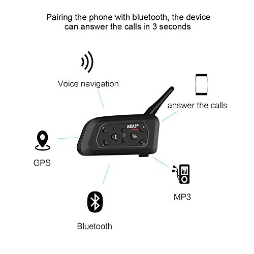 Ejeas V6Pro 2xAuriculares Intercomunicador Moto Bluetooth para Motocicletas, Gama Comunicación Intercom de 1200m, intercomunicador Casco Moto, Impermeabilidad, Intercomunicacion Entre 6 Motociclistas