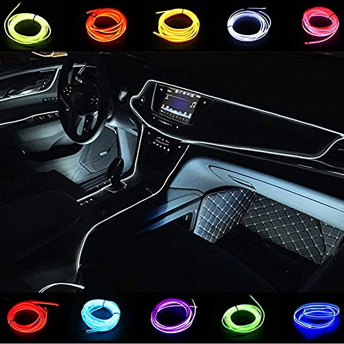 El kit de alambre del alambre Luces de coche Luces LED con interior frío Decoración del coche Atmósfera Tubos de neón redondos DC 12V Inversor de 360 grados Iluminación (White, 5M/16FT)