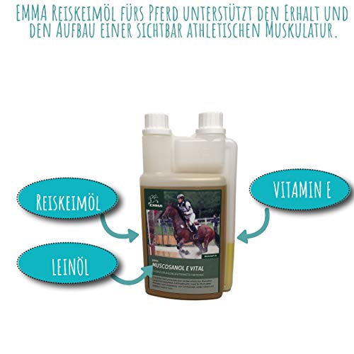EMMA Aceite de Germen de arroz para Caballos la alimentación de los Caballos favorece el Desarrollo Muscular I Gamma-orizanol + Vitamina E para el Rendimiento y la Musculatura 1 L