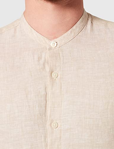 Encontrar. Camisa de lino de manga larga para hombre beige Beige (Beige - 14-1112 Tcx) 40 (Manufacturer Size:M)