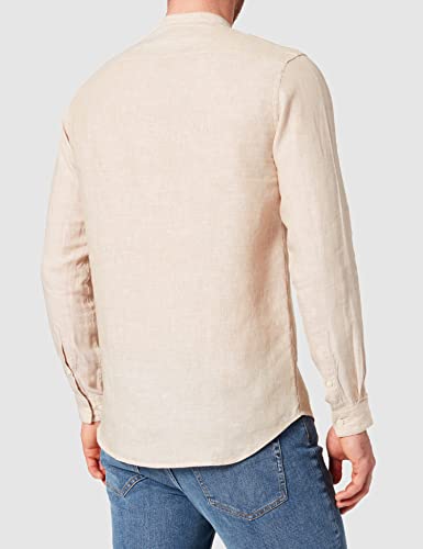 Encontrar. Camisa de lino de manga larga para hombre beige Beige (Beige - 14-1112 Tcx) 40 (Manufacturer Size:M)