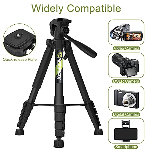 Endurax 167 cm Trípode de cámara de vídeo para Canon Nikon Sony Aluminio Ligero Soporte de cámara DSLR con Soporte Universal para Smartphone y Bolsa de Transporte(Negro)