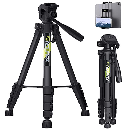 Endurax 167 cm Trípode de cámara de vídeo para Canon Nikon Sony Aluminio Ligero Soporte de cámara DSLR con Soporte Universal para Smartphone y Bolsa de Transporte(Negro)