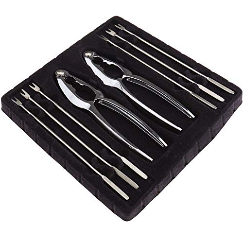 Enet - Juego de 8 tenedores y alicates de cocina de acero inoxidable para comer mariscos y cascar nueces