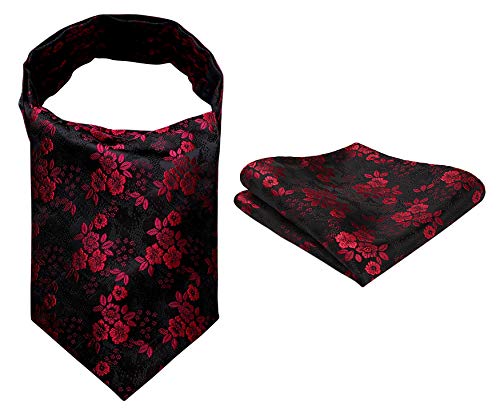 Enlision Ascot Corbatas de Hombre Flores Paisley y Pañuelos de Bolsillo Conjuntos de Corbatas Formal Boda Fiesta (Negro rojo, One Size)