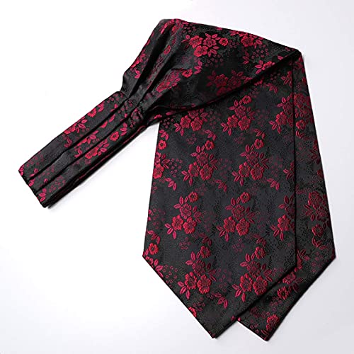 Enlision Ascot Corbatas de Hombre Flores Paisley y Pañuelos de Bolsillo Conjuntos de Corbatas Formal Boda Fiesta (Negro rojo, One Size)