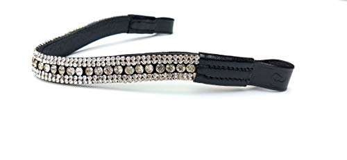 Equipride Beautilful Curve Shape Bling Crystal Browband para Bridles Brillante Transparente (Cuero negro, Pony 35,56 cm)