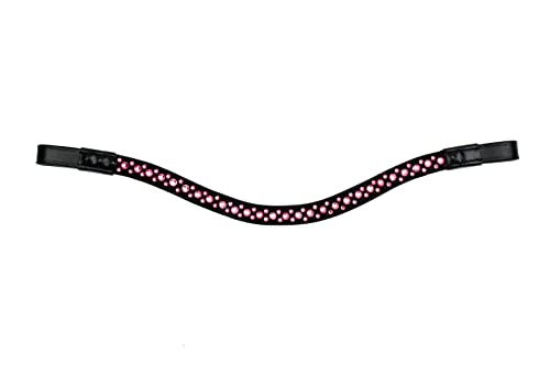 Equipride Hermosa curva forma Bling Hot Fix Crystal Browband para brida rosa (cuero negro, Pony (14 pulgadas)