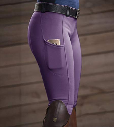 Equitación Mujer Suave Elástico Jodhpurs Pantalones para Equitación con Bolsillos Pantalones De Equitación para Mujer Morado XS