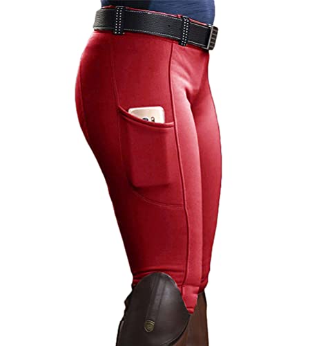 Equitación Mujer Suave Elástico Jodhpurs Pantalones para Equitación con Bolsillos Pantalones De Equitación para Mujer Rojo M