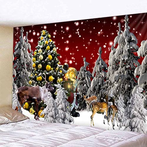 Escena de nieve navideña tapiz de árbol de Navidad colgante de pared Santa Claus Elk sala de estética decoración del hogar manta A4 130x150cm