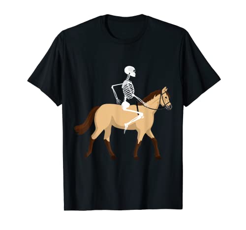 Esqueleto montando un caballo divertido Halloween amante del caballo traje Camiseta