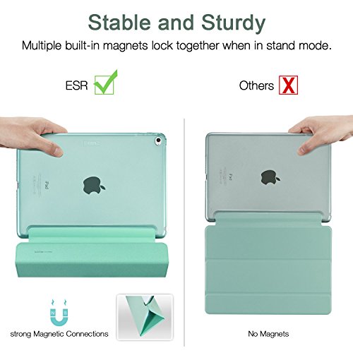 ESR Funda iPad Air 2 Silicona [Auto-Desbloquear] y Función de Soporte [Ligera] de Cuero Sintético y Plástico Duro Transparente Esmerilado Smart Cover Cáscara para iPad Air 2 -Menta
