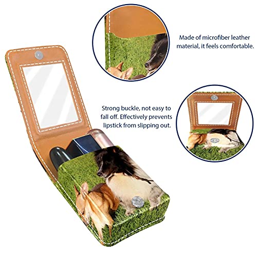 Estuche de lápiz Labial Estuche cosmético para Exterior Mini Bolso Soporte de Viaje portátil con Espejo Bolsa de Maquillaje Labial Perro Chihuahua Perro Shetland Sheepdog Sheltie
