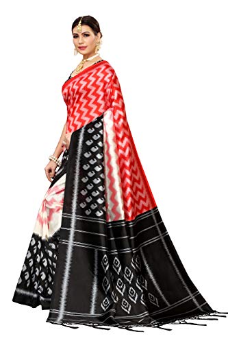 ETHNICMODE Indian Women's Banarasi Art Silk Fabrics Multi-Colored Printed Sari with Blouse Piece (Fabric) RAZIA Black