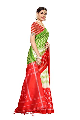 ETHNICMODE Indian Women's Banarasi Art Silk Fabrics Multi-Colored Printed Sari with Blouse Piece (Fabric) RAZIA Red