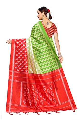 ETHNICMODE Indian Women's Banarasi Art Silk Fabrics Multi-Colored Printed Sari with Blouse Piece (Fabric) RAZIA Red