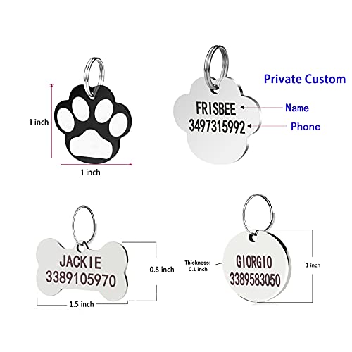 Etiquetas de identificación para mascotas de acero inoxidable , Etiquetas para perros personalizadas ,Texto grabado para gatos y perros con diferentes formas