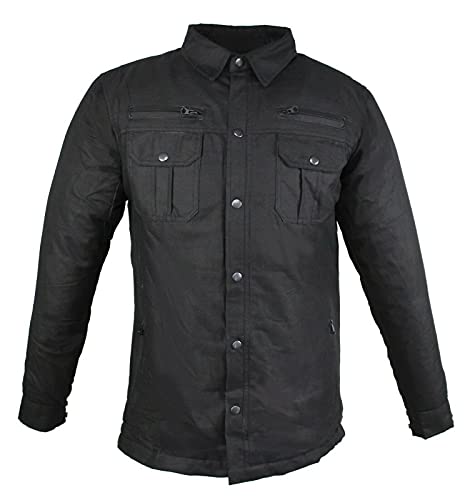 EURO STARS Camisa para hombre Lumberjack Kev con protectores, resistente al desgarro, resistente al viento, impermeable, camisa de motorista, camisa negra (negro, 2XL)