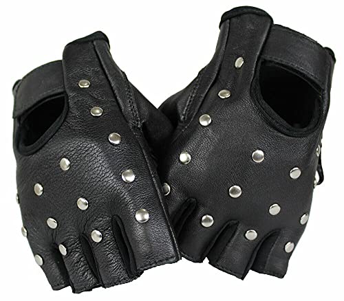 EURO STARS Guantes de piel de cordero, sin dedos, para motociclista, color negro negro Negro
 small