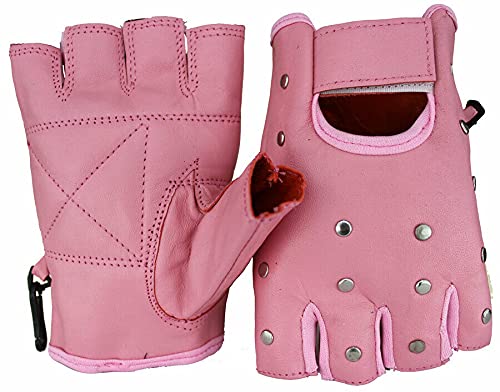 EURO STARS - Guantes de piel de cordero sin dedos (talla XS, rosa)