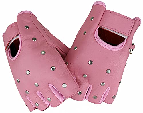 EURO STARS - Guantes de piel de cordero sin dedos (talla XS, rosa)