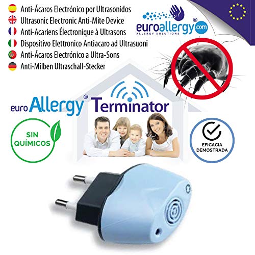 Euroallergy Terminator | AntiAcaros Eléctrico y Electrónico por Ultrasonidos | para Interiores | Solución Atóxica y Ecológica para Combatir Los Ácaros del Polvo Responsables De Producir Alergia