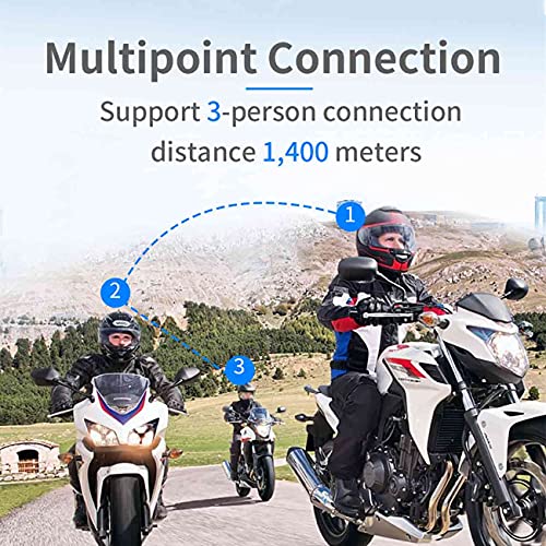 EuroFone Casco de moto Intercomunicador hasta 3 jinetes 1200M Sistema de comunicación de casco (música estéreo) con FM