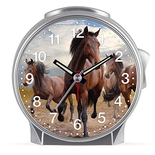 Eurotime Reloj despertador infantil con diseño de caballo, carcasa de plástico y cristal de plástico, silencioso, sin tic-tac, con luz y repetición de alarma, 29606-07