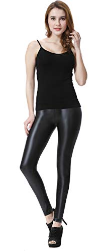 Everbellus Mujeres PU Leggins Cuero Skinny Elásticos Pantalones Negro XL