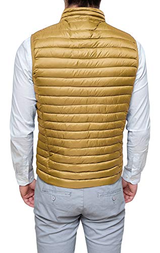 Evoga Chaleco de plumas para hombre informal sin mangas chaleco Slim Fit, amarillo mostaza, XL