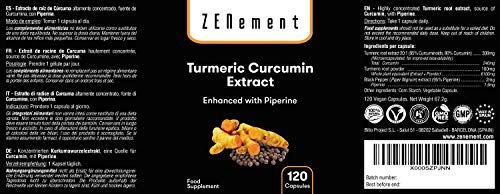 Extracto de Raíz de Cúrcuma con Pimienta Negra | 6100 mg de Cúrcuma por cápsula, 120 cápsulas | Potente antioxidante, para la salud de las articulaciones | Ingredientes 100% Natural, No GMO