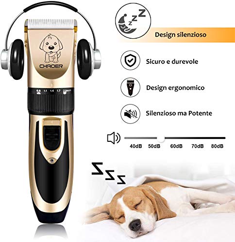 Eyeleaf Esquiladora para perros profesional, esquiladora eléctrica para gatos, pelo largo, recargable, con accesorios de peluquería, cable USB, herramienta de limpieza dorada