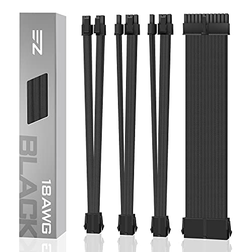 EZDIY-FAB Módulo de Cable con Funda de extensión de PSU Personalizado GPU PC Fuente de alimentación Nylon Suave Trenzado con Kit de Peine 24PIN/8PIN to 6+2Pin/ 8PIN to 4+4PIN-300MM - Negro