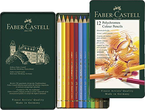 Faber-Castell 110012 - Lápices, 12 unidades;Faber-Castel 110012 - Künstler Farbstifte Polychromos 12Stück in Metallbox