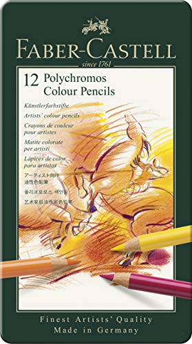 Faber-Castell 110012 - Lápices, 12 unidades;Faber-Castel 110012 - Künstler Farbstifte Polychromos 12Stück in Metallbox