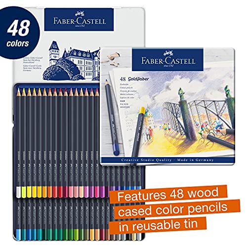 Faber-Castell 114748 - Estuche de metal con 48 ecolápices acuarelables hexagonales Goldfaber, colores surtidos