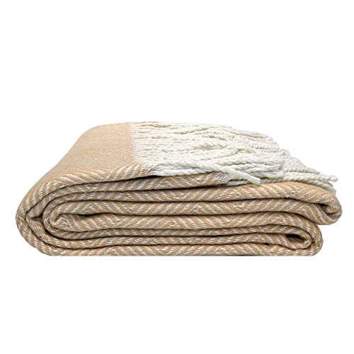 Fair Deluxe Cotton All Seasons - Manta de lana (50% algodón, 30% poliéster y 20% acrílico, diseño de rombos, color beige y blanco