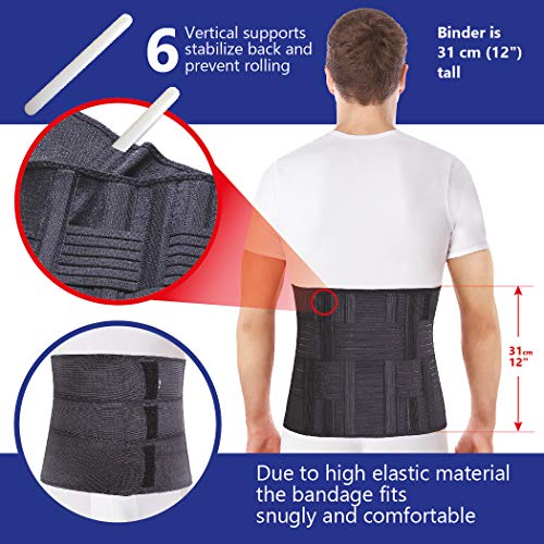 Faja de sujeción para la espalda; cinturón lumbar de soporte con fijación rígida; 6 refuerzos / 31cm de altura; para personas con gran circunferencia en la cintura XX-Large Negro