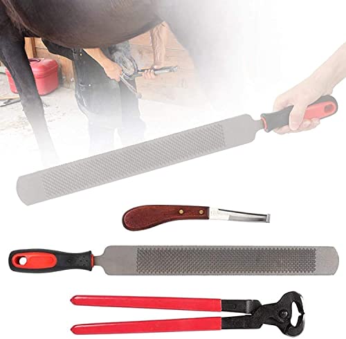 Farrier Kit de herramientas para cortar pezuñas, 4 pinzas para pezuñas de alta resistencia con asas de agarre, pinzas para pezuñas de caballo, mango de escofina, recortadora de cascos de caballos