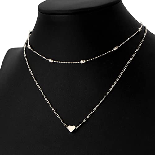 Fashband Boho corazón collares en capas collar de cuentas de plata colgante simple cadena de cuello corto joyería para mujeres y niñas