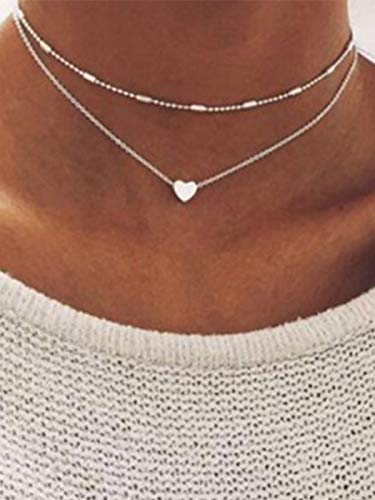Fashband Boho corazón collares en capas collar de cuentas de plata colgante simple cadena de cuello corto joyería para mujeres y niñas