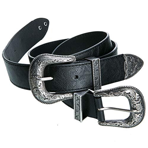 Fashion Moda Cinturón de mujer con doble hebilla Texana Western, color negro