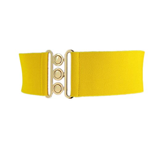 FASHIONGEN - Cinturón Ancha Elástico para mujer GLORIA - Amarillo (Hebilla Dorado), XL / 44 a 46