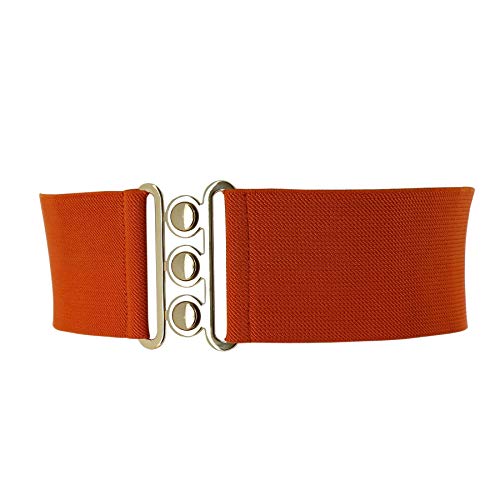 FASHIONGEN - Cinturón Ancha Elástico para mujer GLORIA - Naranja (Hebilla dorada), Medium / 38 a 41